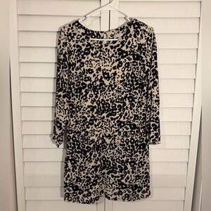 J. Crew Black and Cream Leopard Long Sleeve Dress
